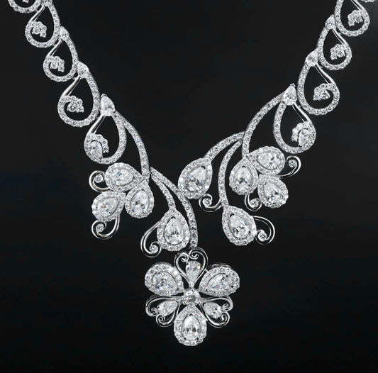 Platinum 23.82 CTW Lab Grown Diamond Floral and Scrollwork Necklace