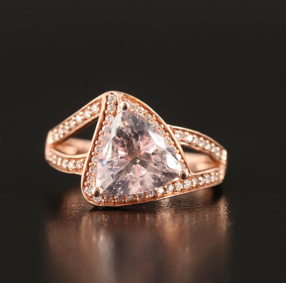 10K Rose Gold Morganite and Diamond Ring