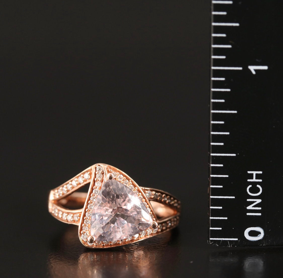 10K Rose Gold Morganite and Diamond Ring