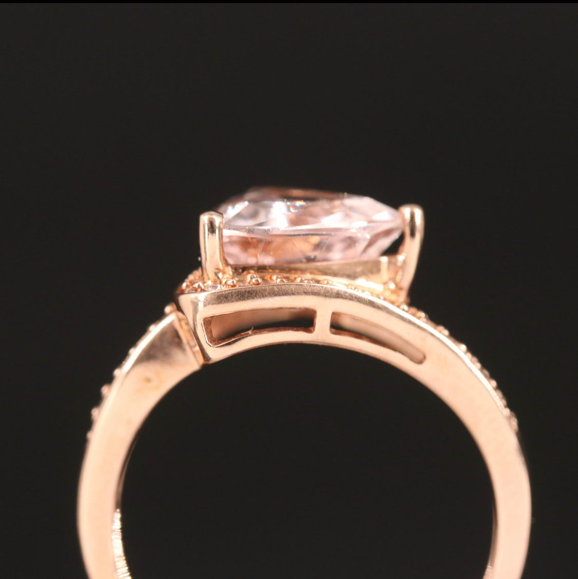 10K Rose Gold Morganite and Diamond Ring