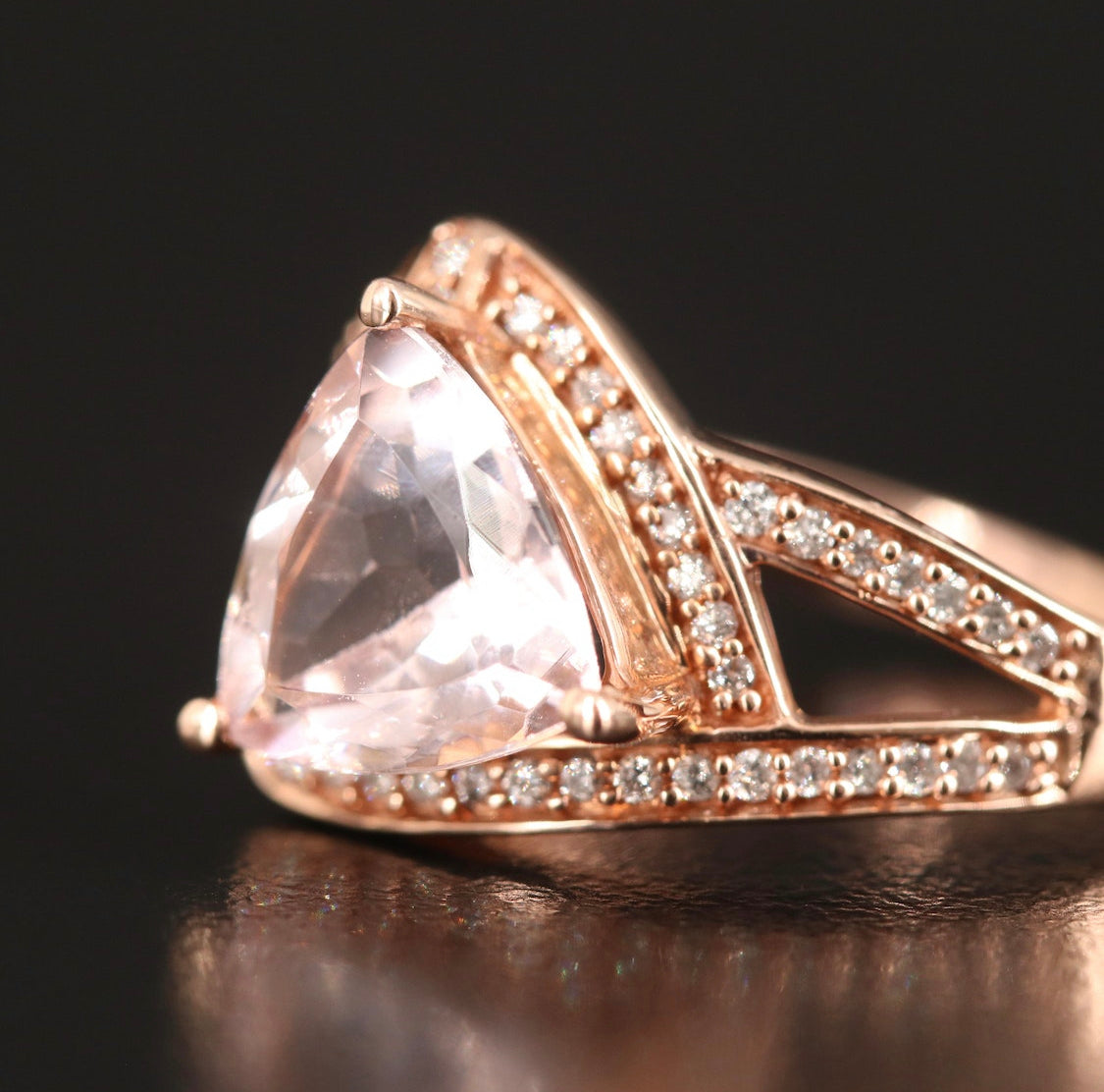 10K Rose Gold Morganite and Diamond Ring