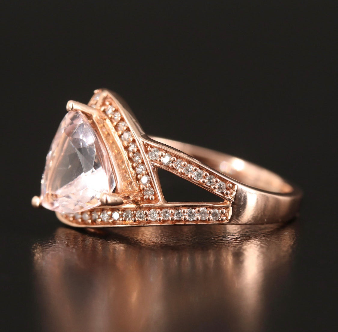 10K Rose Gold Morganite and Diamond Ring